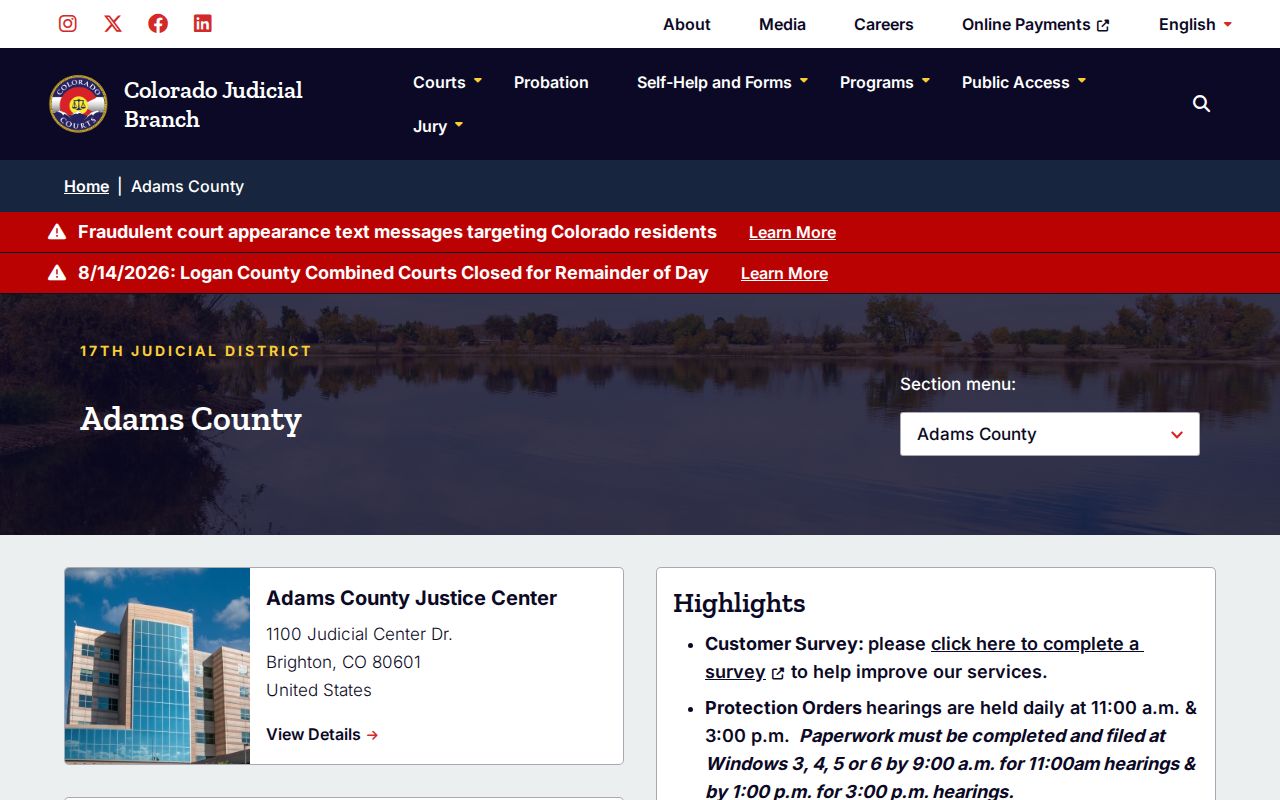 Adams County court docket trial court page