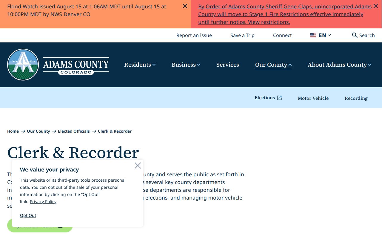 Adams County court records clerk office clarification