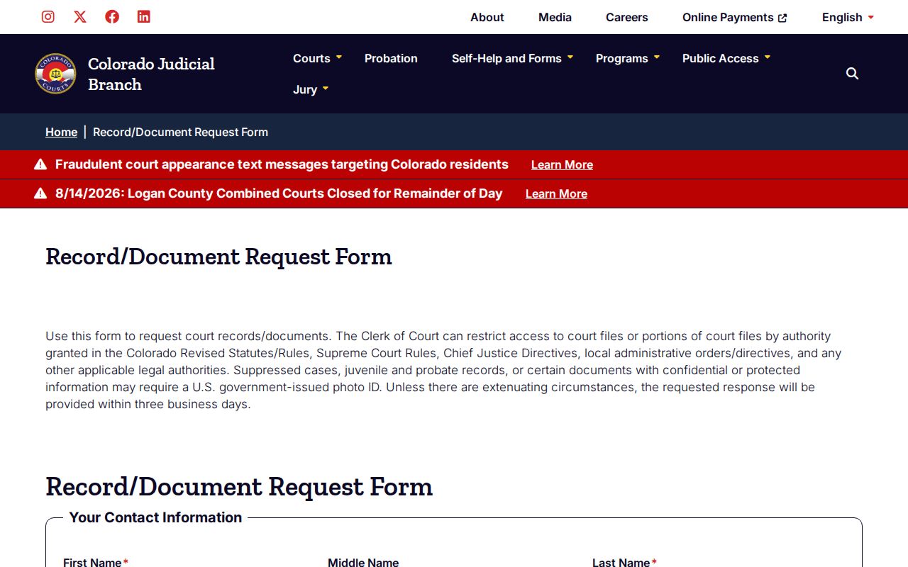 Adams County court records statewide request form