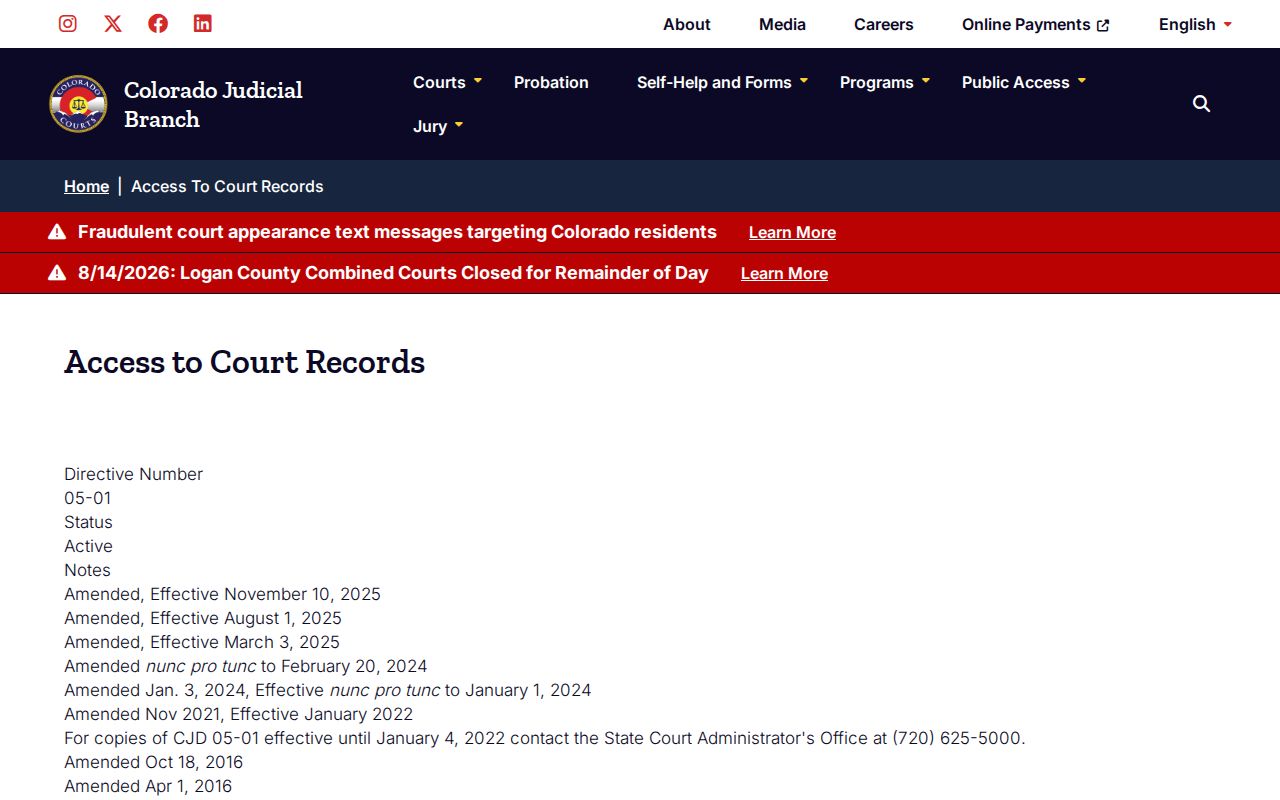 Adams County criminal court docket CJD 05-01 access rules