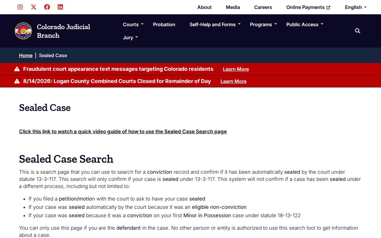 Official sealed Adams County criminal court docket confirmation tool