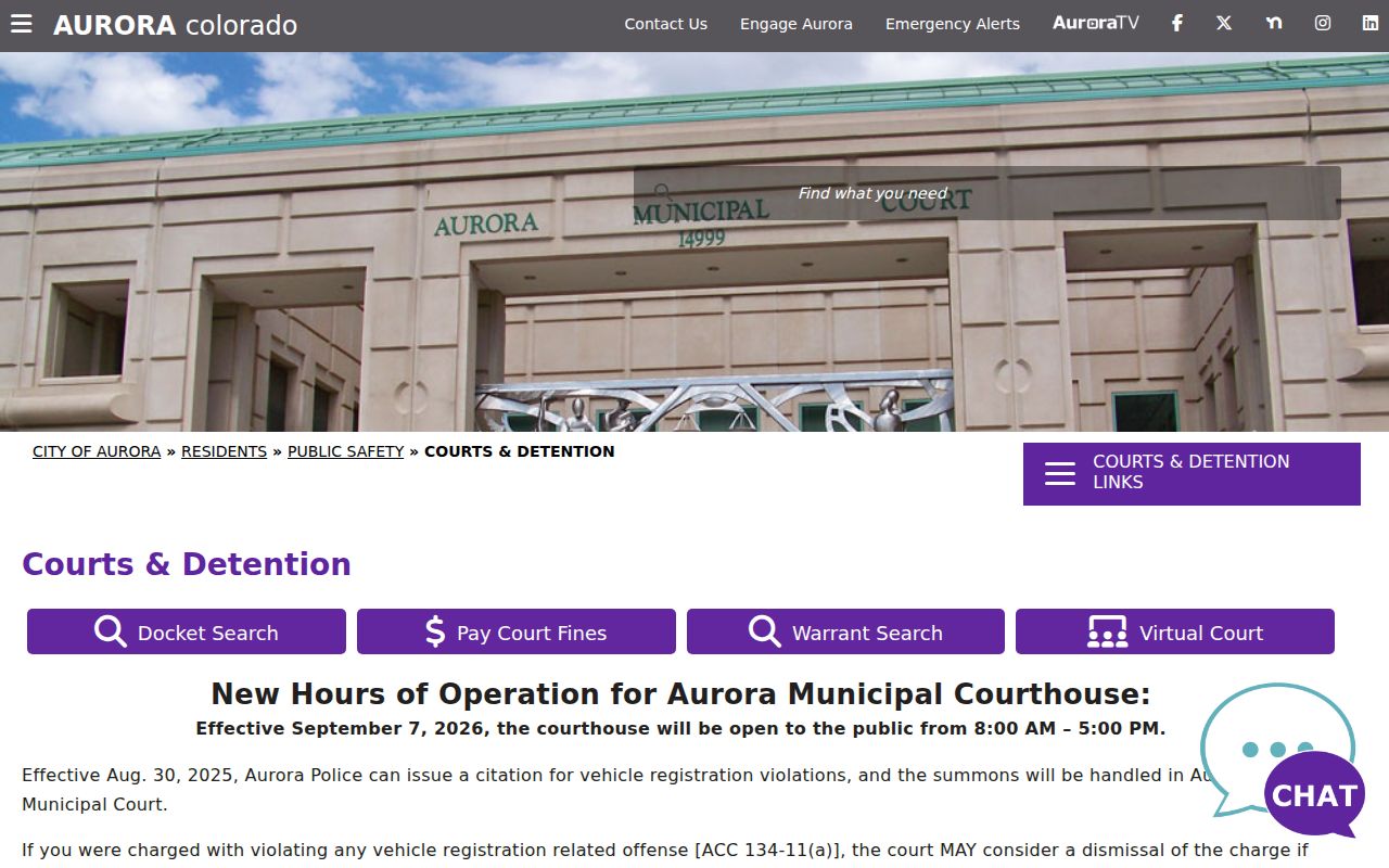 Adams County traffic court records Aurora routing page